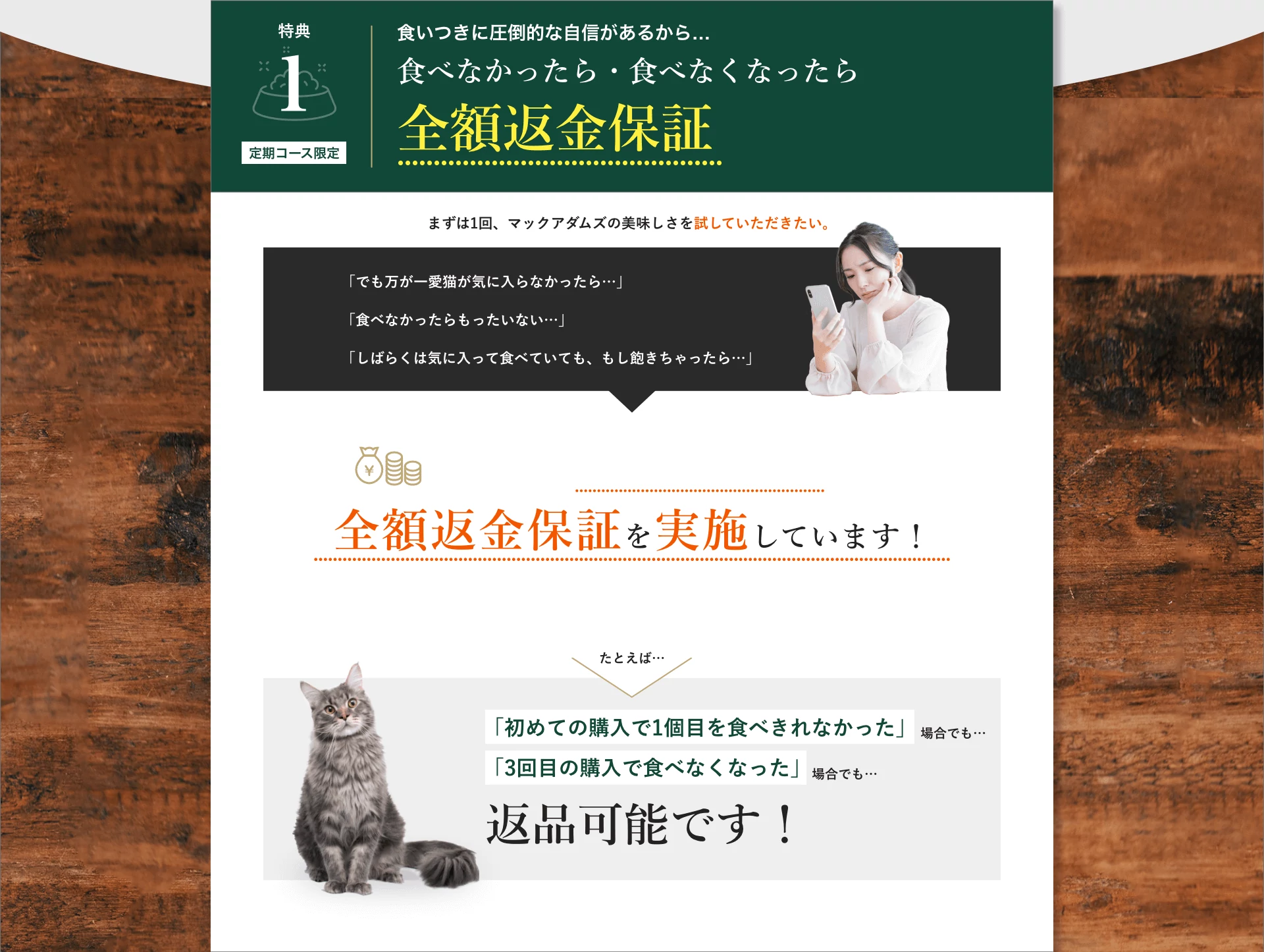 特典1:食いつきに圧倒的な自信があるから…食べなかったら・食べなくなったら全額返金保証