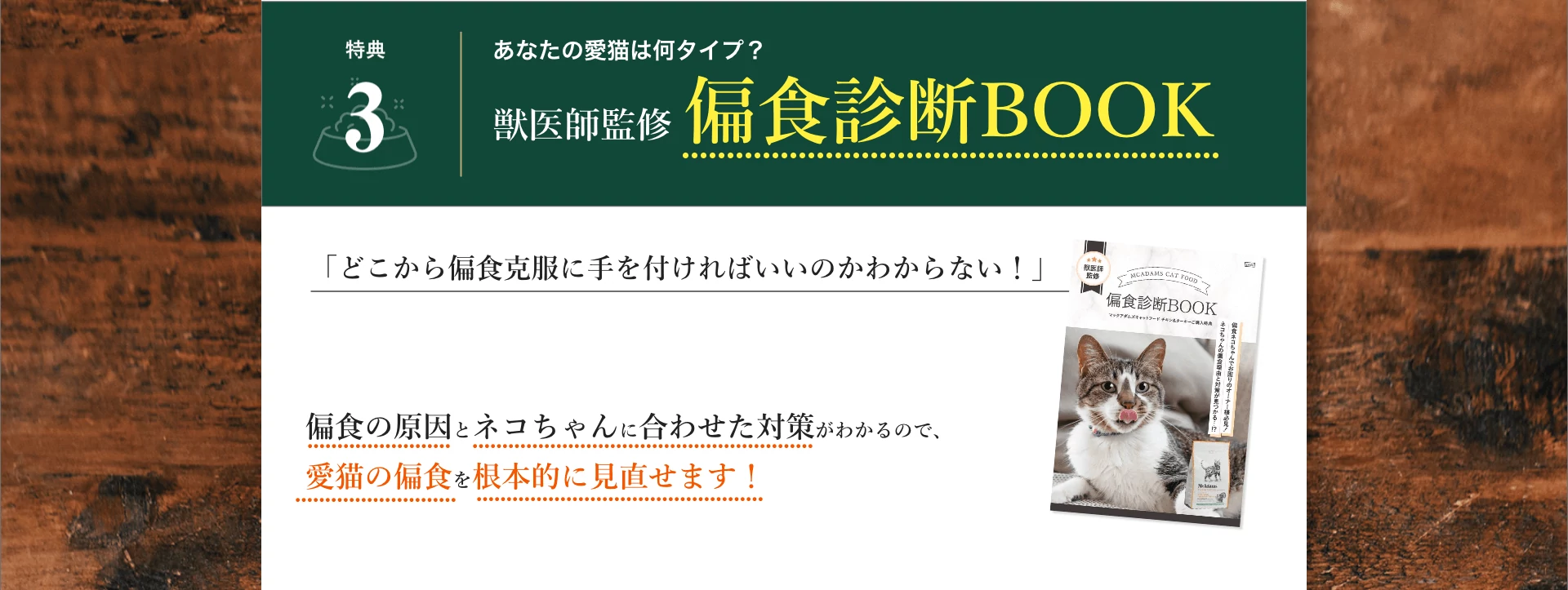 特典3:あなたの愛猫は何タイプ？獣医師監修 偏食診断Book