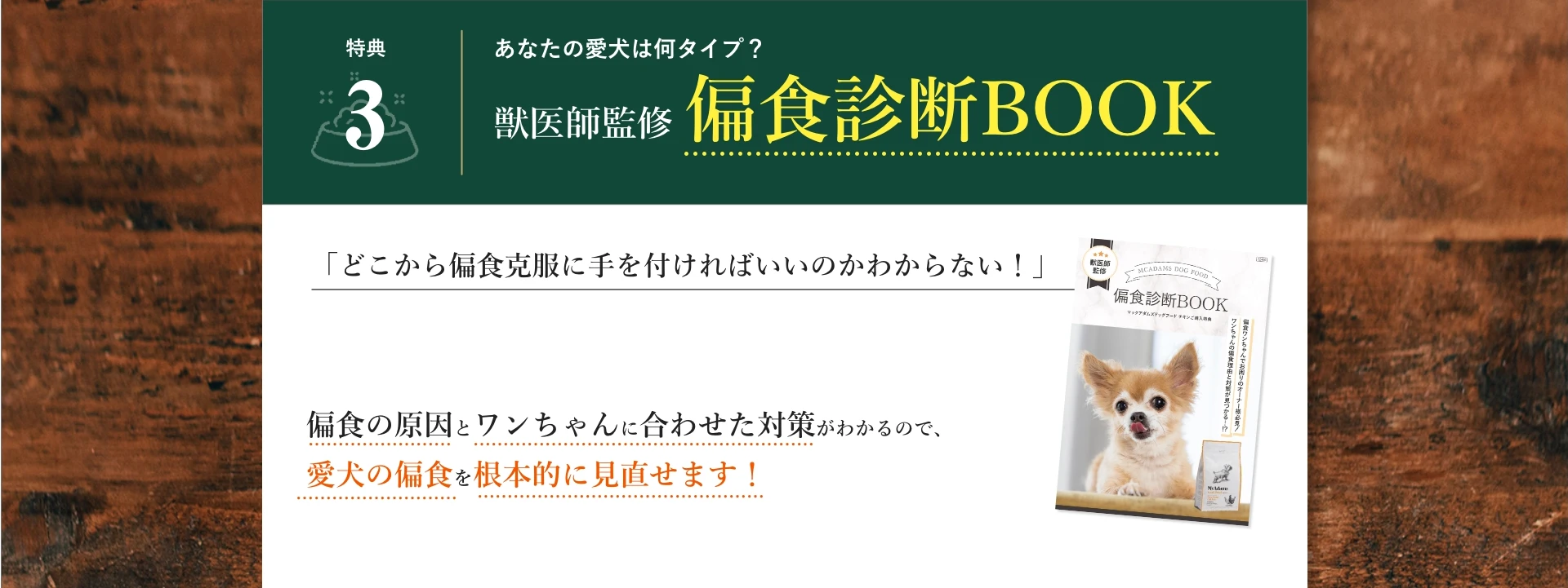 特典3:あなたの愛犬は何タイプ？獣医師監修 偏食診断Book